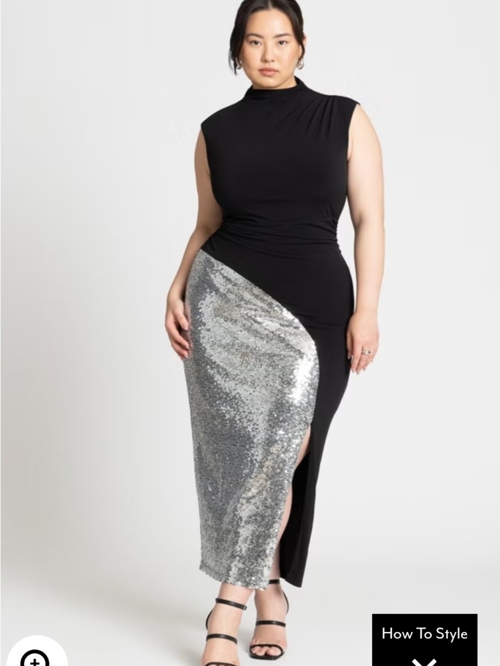 Eloquii Black Maxi Dress with Silver Sequin Panel
